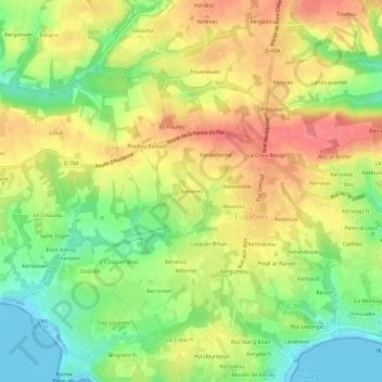 Carte topographique Brenelec, altitude, relief
