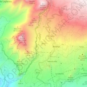 Carte topographique Vento, altitude, relief