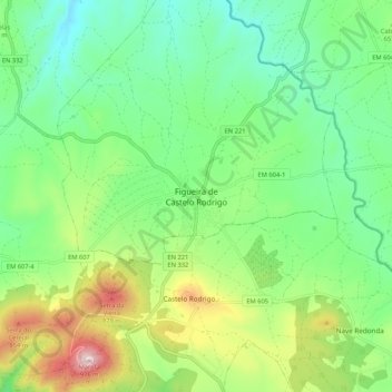 Carte topographique Figueira de Castelo Rodrigo, altitude, relief