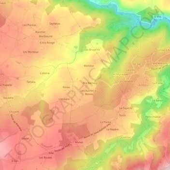 Carte topographique Les Mûres, altitude, relief