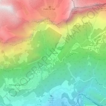 Carte topographique Praz Coutant, altitude, relief