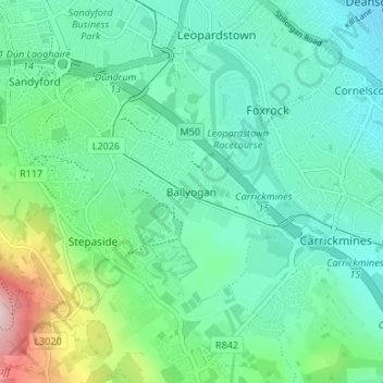 Carte topographique Ballyogan, altitude, relief