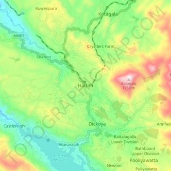 Carte topographique Hatton, altitude, relief