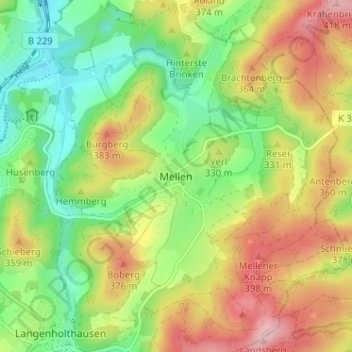 Carte topographique Mellen, altitude, relief