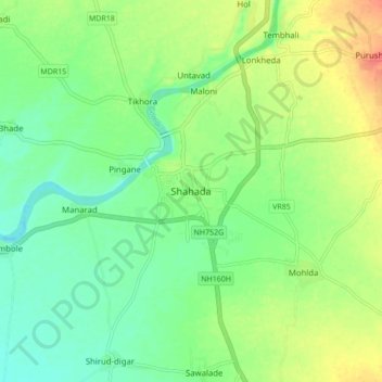 Carte topographique Shahada, altitude, relief