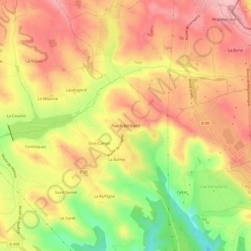 Carte topographique Puech Bertrand, altitude, relief