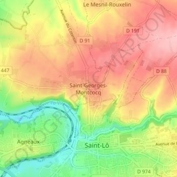 Carte topographique Saint-Georges-Montcocq, altitude, relief