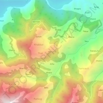 Carte topographique Panjoh, altitude, relief