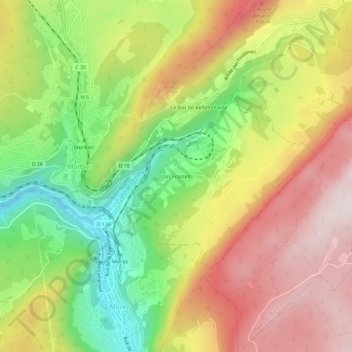 Carte topographique Les Frasses, altitude, relief