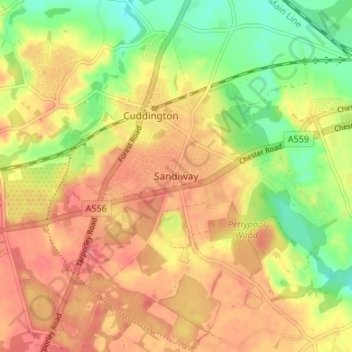 Carte topographique Sandiway, altitude, relief
