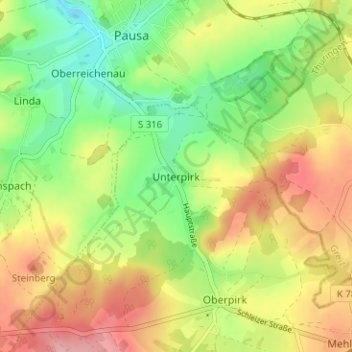 Carte topographique Unterpirk, altitude, relief