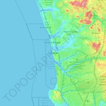 Carte topographique Del Mar, altitude, relief