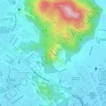 Carte topographique Bukit Botak, altitude, relief
