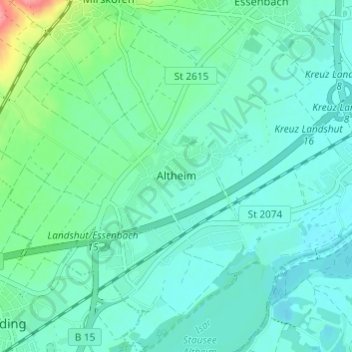 Carte topographique Altheim, altitude, relief