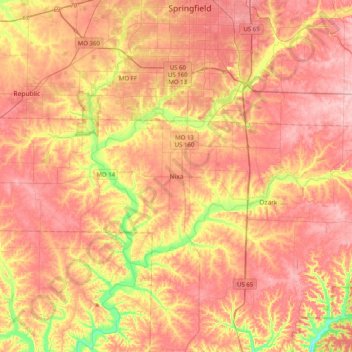 Carte topographique Nixa, altitude, relief