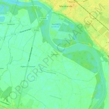 Carte topographique Coussan, altitude, relief