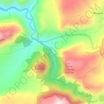 Carte topographique Sorgente di Montescuro, altitude, relief