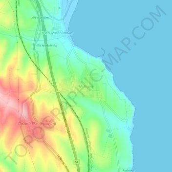 Carte topographique Methone, altitude, relief