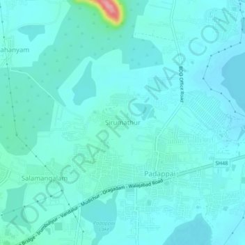 Carte topographique Sirumathur, altitude, relief