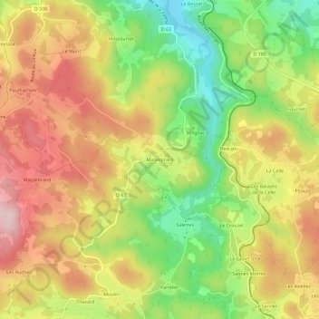 Carte topographique Mazelgirard, altitude, relief