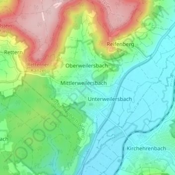 Carte topographique Weilersbach, altitude, relief