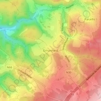 Carte topographique Ernonheid, altitude, relief