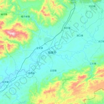 Carte topographique 南雄市, altitude, relief