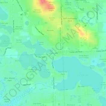 Carte topographique Union Lake, altitude, relief