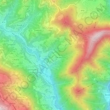 Carte topographique Mortesina, altitude, relief