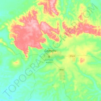 Carte topographique Gemena, altitude, relief