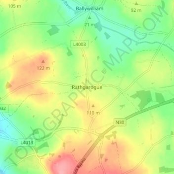 Carte topographique Rathgarogue, altitude, relief