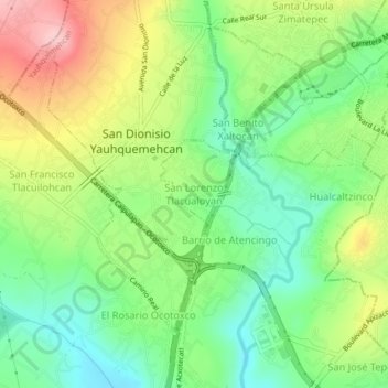Carte topographique San Lorenzo Tlacualoyan, altitude, relief