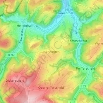 Carte topographique Hönningen, altitude, relief