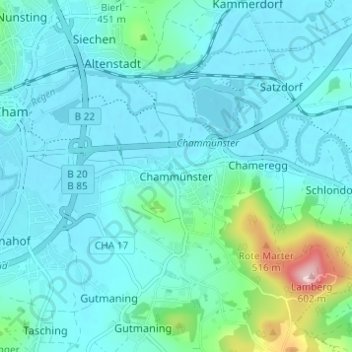 Carte topographique Chammünster, altitude, relief