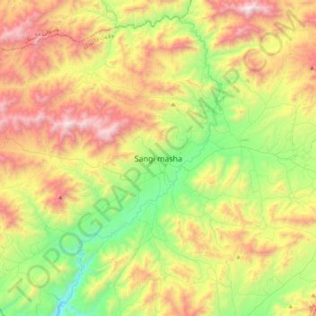 Carte topographique Sangi masha, altitude, relief