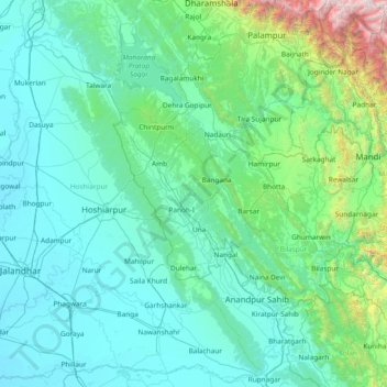 Carte topographique Una, altitude, relief