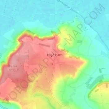 Carte topographique High Ham, altitude, relief