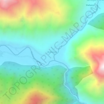 Carte topographique Achoora, altitude, relief