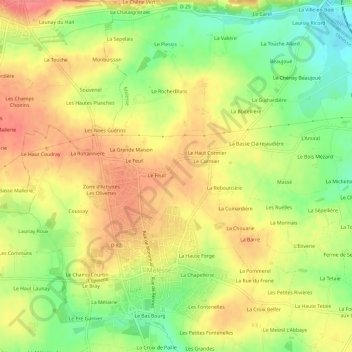 Carte topographique Le Feuil, altitude, relief