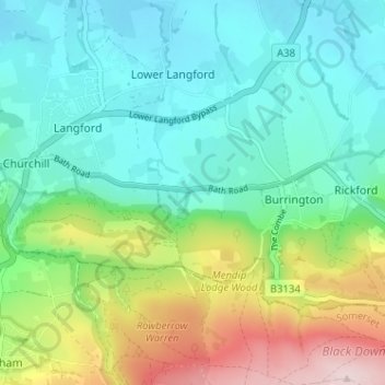 Carte topographique Upper Langford, altitude, relief