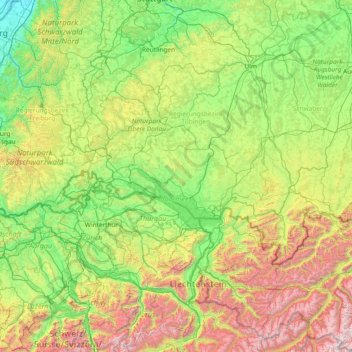 Carte topographique Linzgau, altitude, relief