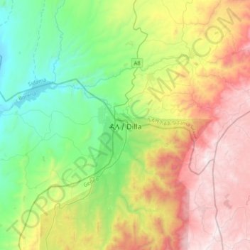 Carte topographique Dilla, altitude, relief