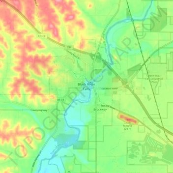 Carte topographique Black River Falls, altitude, relief
