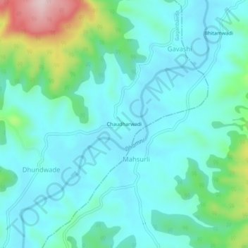 Carte topographique Chaudharwadi, altitude, relief