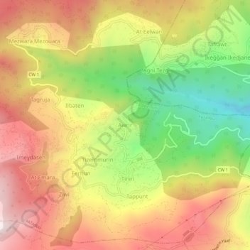 Carte topographique Aourir, altitude, relief