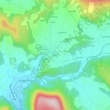 Carte topographique Oryant, altitude, relief
