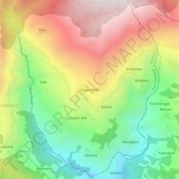 Carte topographique Dadoli Malli, altitude, relief