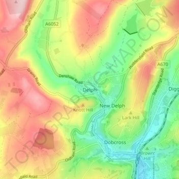 Carte topographique Delph, altitude, relief