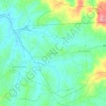 Carte topographique Koodali, altitude, relief