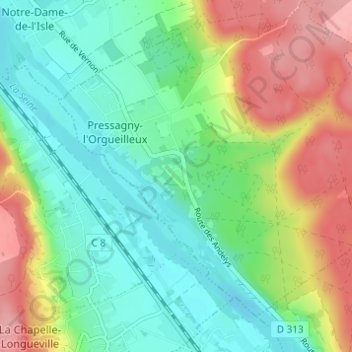 Carte topographique Le Chesnay, altitude, relief